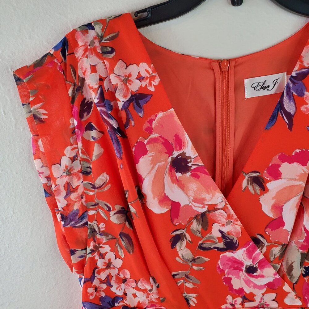 Eliza J Womens Orange Floral High/low Chiffon Petite Maxi Dress 14P - Picture 6 of 10